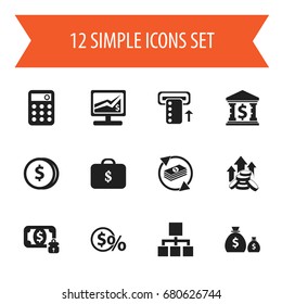 Set Of 12 Editable Finance Icons. Includes Symbols Such As Money-Guard, Building, Greenback And More. Can Be Used For Web, Mobile, UI And Infographic Design.