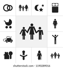 Set of 12 editable folks icons. Includes symbols such as happy man, pacifier, kin and more. Can be used for web, mobile, UI and infographic design.