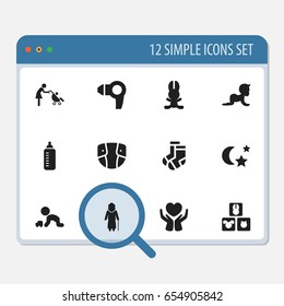 Set Of 12 Editable Folks Icons. Includes Symbols Such As Hosiery, Bunny, Kid And More. Can Be Used For Web, Mobile, UI And Infographic Design.