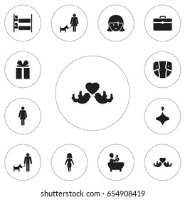 Set Of 12 Editable Folks Icons. Includes Symbols Such As Mother, Spinner, Bunk Bed And More. Can Be Used For Web, Mobile, UI And Infographic Design.