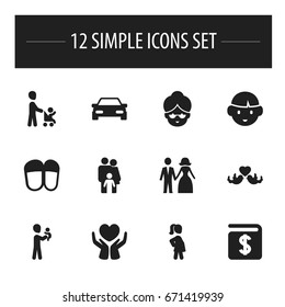 Set Of 12 Editable Folks Icons. Includes Symbols Such As Save Love, Son, Beloveds And More. Can Be Used For Web, Mobile, UI And Infographic Design.