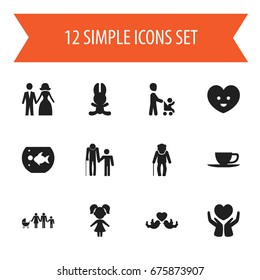 Set Of 12 Editable Folks Icons. Includes Symbols Such As Grandson, Girl, Bunny. Can Be Used For Web, Mobile, UI And Infographic Design.
