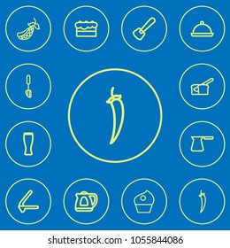 Set of 12 editable food icons line style. Includes symbols such as bean pod, pastry, red pepper and more. Can be used for web, mobile, UI and infographic design.