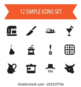 Set Of 12 Editable Food Icons. Includes Symbols Such As Mixer, Fruit, Kitchen Hood And More. Can Be Used For Web, Mobile, UI And Infographic Design.