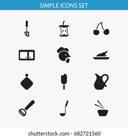 Set Of 12 Editable Food Icons. Includes Symbols Such As Eskimo Pie, Berry, Spatula And More. Can Be Used For Web, Mobile, UI And Infographic Design.