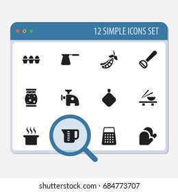 Set Of 12 Editable Food Icons. Includes Symbols Such As Husker, Soup Pot And More. Can Be Used For Web, Mobile, UI And Infographic Design.
