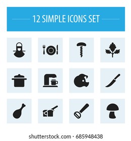 Set Of 12 Editable Food Icons. Includes Symbols Such As Herb, Sword, Serving And More. Can Be Used For Web, Mobile, UI And Infographic Design.