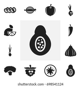 Set Of 12 Editable Food Icons. Includes Symbols Such As Onion, Vegetable, Amusing Garlic And More. Can Be Used For Web, Mobile, UI And Infographic Design.