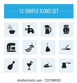 Set Of 12 Editable Food Icons. Includes Symbols Such As Homemade Jelly, Coffee Pot, Mixer And More. Can Be Used For Web, Mobile, UI And Infographic Design.