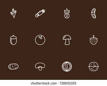 Set Of 12 Editable Food Outline Icons. Includes Symbols Such As Walnut, Dill, Acorn And More. Can Be Used For Web, Mobile, UI And Infographic Design.