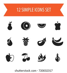 Set Of 12 Editable Fruits Icons. Includes Symbols Such As Apple, Pear, Cantaloupe And More. Can Be Used For Web, Mobile, UI And Infographic Design.