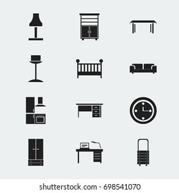Set Of 12 Editable Furnishings Icons. Includes Symbols Such As Interior, Sofa, Cabinet And More. Can Be Used For Web, Mobile, UI And Infographic Design.