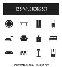 Set Of 12 Editable Furniture Icons. Includes Symbols Such As Bearings, Lamp, Wall Mirror And More. Can Be Used For Web, Mobile, UI And Infographic Design.