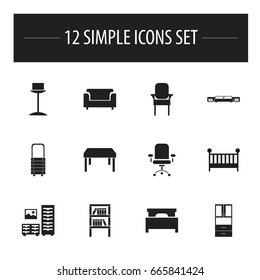 Set Of 12 Editable Furniture Icons. Includes Symbols Such As Stool, Mattress, Bed And More. Can Be Used For Web, Mobile, UI And Infographic Design.