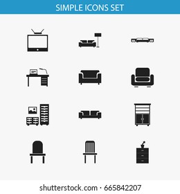 Set Of 12 Editable Furniture Icons. Includes Symbols Such As Recliner, Interior, Lectern And More. Can Be Used For Web, Mobile, UI And Infographic Design.