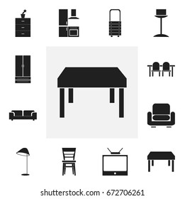 Set Of 12 Editable Furniture Icons. Includes Symbols Such As Recliner, Cupboard, Enlightenment And More. Can Be Used For Web, Mobile, UI And Infographic Design.