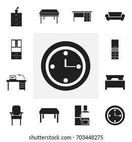 Set Of 12 Editable Furniture Icons. Includes Symbols Such As Watch, Trestle, Plant Pot And More. Can Be Used For Web, Mobile, UI And Infographic Design.