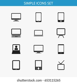 Conjunto De 12 Iconos De Gadget Editables. Incluye Símbolos Como Teléfono Tablet, Teléfono Inteligente, Portátil Y Más. Se Puede Usar Para Diseño Web, Móvil, UI E Infográfico.