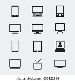 Set Of 12 Editable Gadget Icons. Includes Symbols Such As Touchscreen, Television, Screen And More. Can Be Used For Web, Mobile, UI And Infographic Design.