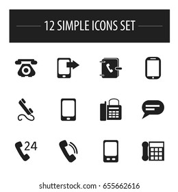Set Of 12 Editable Gadget Icons. Includes Symbols Such As 24 Hour Servicing, Calling Device, Office Telephone And More. Can Be Used For Web, Mobile, UI And Infographic Design.