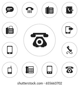 Set Of 12 Editable Gadget Icons. Includes Symbols Such As Calling Device, Comment, Radio Talkie And More. Can Be Used For Web, Mobile, UI And Infographic Design.