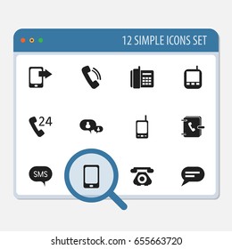 Set Of 12 Editable Gadget Icons. Includes Symbols Such As 24 Hour Servicing, Radio Talkie, Chatting And More. Can Be Used For Web, Mobile, UI And Infographic Design.