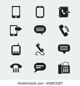 Set Of 12 Editable Gadget Icons. Includes Symbols Such As Call, Comment, Office Telephone And More. Can Be Used For Web, Mobile, UI And Infographic Design.