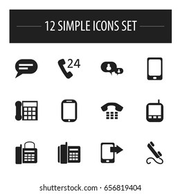 Set Of 12 Editable Gadget Icons. Includes Symbols Such As Calling Device, Share Display, Comment And More. Can Be Used For Web, Mobile, UI And Infographic Design.