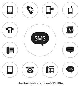 Set Of 12 Editable Gadget Icons. Includes Symbols Such As Radio Talkie, Call, Home Cellphone And More. Can Be Used For Web, Mobile, UI And Infographic Design.