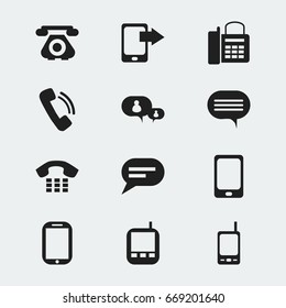 Set Of 12 Editable Gadget Icons. Includes Symbols Such As Smartphone, Chatting, Transceiver And More. Can Be Used For Web, Mobile, UI And Infographic Design.