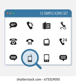 Set Of 12 Editable Gadget Icons. Includes Symbols Such As Talking, Forum, Phone And More. Can Be Used For Web, Mobile, UI And Infographic Design.