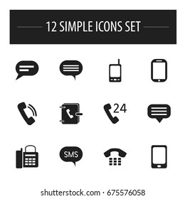 Set Of 12 Editable Gadget Icons. Includes Symbols Such As Message, Address Notebook, Radio Talkie And More. Can Be Used For Web, Mobile, UI And Infographic Design.
