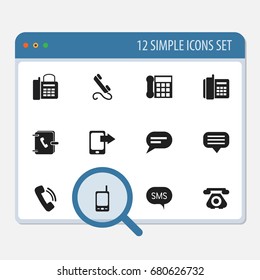 Set Of 12 Editable Gadget Icons. Includes Symbols Such As Comment, Share Display, Message And More. Can Be Used For Web, Mobile, UI And Infographic Design.