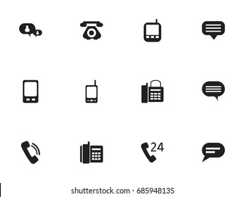 Set Of 12 Editable Gadget Icons. Includes Symbols Such As Chatting, Office Telephone, Forum And More. Can Be Used For Web, Mobile, UI And Infographic Design.