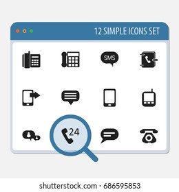 Set Of 12 Editable Gadget Icons. Includes Symbols Such As Share Display, Transceiver, Chatting And More. Can Be Used For Web, Mobile, UI And Infographic Design.