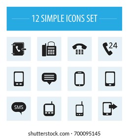 Set Of 12 Editable Gadget Icons. Includes Symbols Such As Mobile, Message, Smartphone And More. Can Be Used For Web, Mobile, UI And Infographic Design.