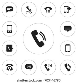 Set Of 12 Editable Gadget Icons. Includes Symbols Such As Address Notebook, Chat, Phone And More. Can Be Used For Web, Mobile, UI And Infographic Design.