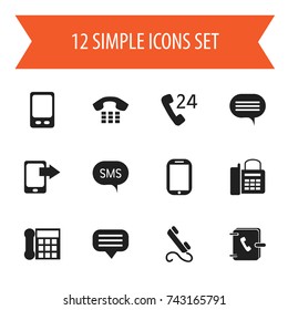 Set Of 12 Editable Gadget Icons. Includes Symbols Such As Message, Office Telephone, Share Display And More. Can Be Used For Web, Mobile, UI And Infographic Design.