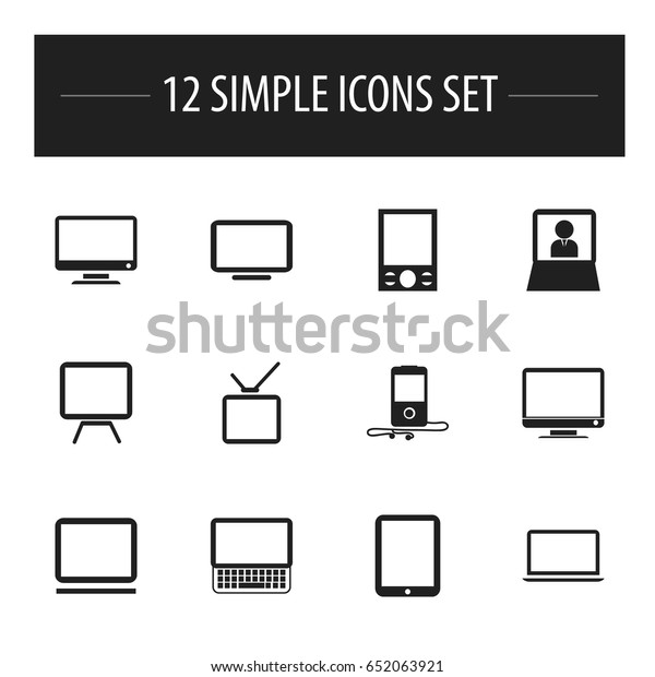 Set Of 12 Editable Gadget Icons.\
Includes Symbols Such As Telly, Television, Tablet Phone And More.\
Can Be Used For Web, Mobile, UI And Infographic\
Design.