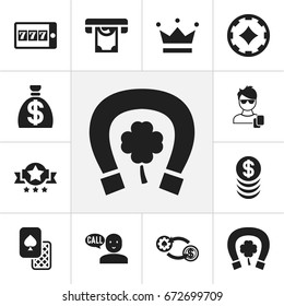Set Of 12 Editable Gambling Icons. Includes Symbols Such As Clubs, Badge, Swap And More. Can Be Used For Web, Mobile, UI And Infographic Design.