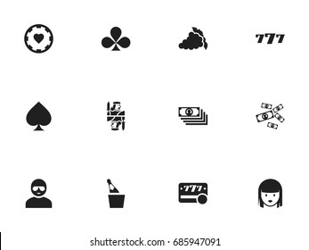 Set Of 12 Editable Gambling Icons. Includes Symbols Such As Casino Chip, Shamrock And More. Can Be Used For Web, Mobile, UI And Infographic Design.