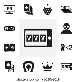 Set Of 12 Editable Game Icons. Includes Symbols Such As Nevada, Wager, Phone Game And More. Can Be Used For Web, Mobile, UI And Infographic Design.