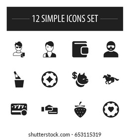 Set Of 12 Editable Game Icons. Includes Symbols Such As Male Player, Strawberry, Cash And More. Can Be Used For Web, Mobile, UI And Infographic Design.