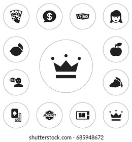 Set Of 12 Editable Game Icons. Includes Symbols Such As Woman Face, Big Win, Bucks And More. Can Be Used For Web, Mobile, UI And Infographic Design.