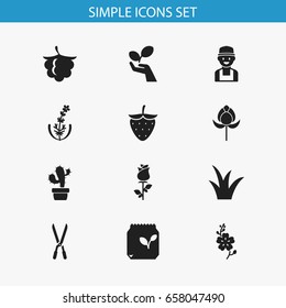 Set Of 12 Editable Gardening Icons. Includes Symbols Such As Daffodils, Tulip, Lilac And More. Can Be Used For Web, Mobile, UI And Infographic Design.