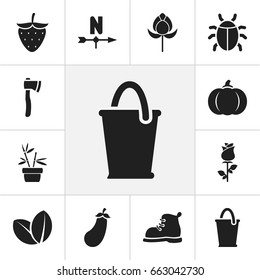 Set Of 12 Editable Gardening Icons. Includes Symbols Such As Gourd, Strawberry, Aubergine And More. Can Be Used For Web, Mobile, UI And Infographic Design.