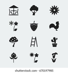 Set Of 12 Editable Gardening Icons. Includes Symbols Such As Frosts, Fruit Woods, South And More. Can Be Used For Web, Mobile, UI And Infographic Design.