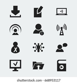 Set Of 12 Editable Global Icons. Includes Symbols Such As Skill, Blocked Person, Thinking Man And More. Can Be Used For Web, Mobile, UI And Infographic Design.