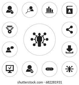 Set Of 12 Editable Global Icons. Includes Symbols Such As Wifi, Thinking Man, Log In And More. Can Be Used For Web, Mobile, UI And Infographic Design.