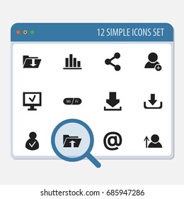 Set Of 12 Editable Global Icons. Includes Symbols Such As Mail Symbol, Publish, Computer And More. Can Be Used For Web, Mobile, UI And Infographic Design.